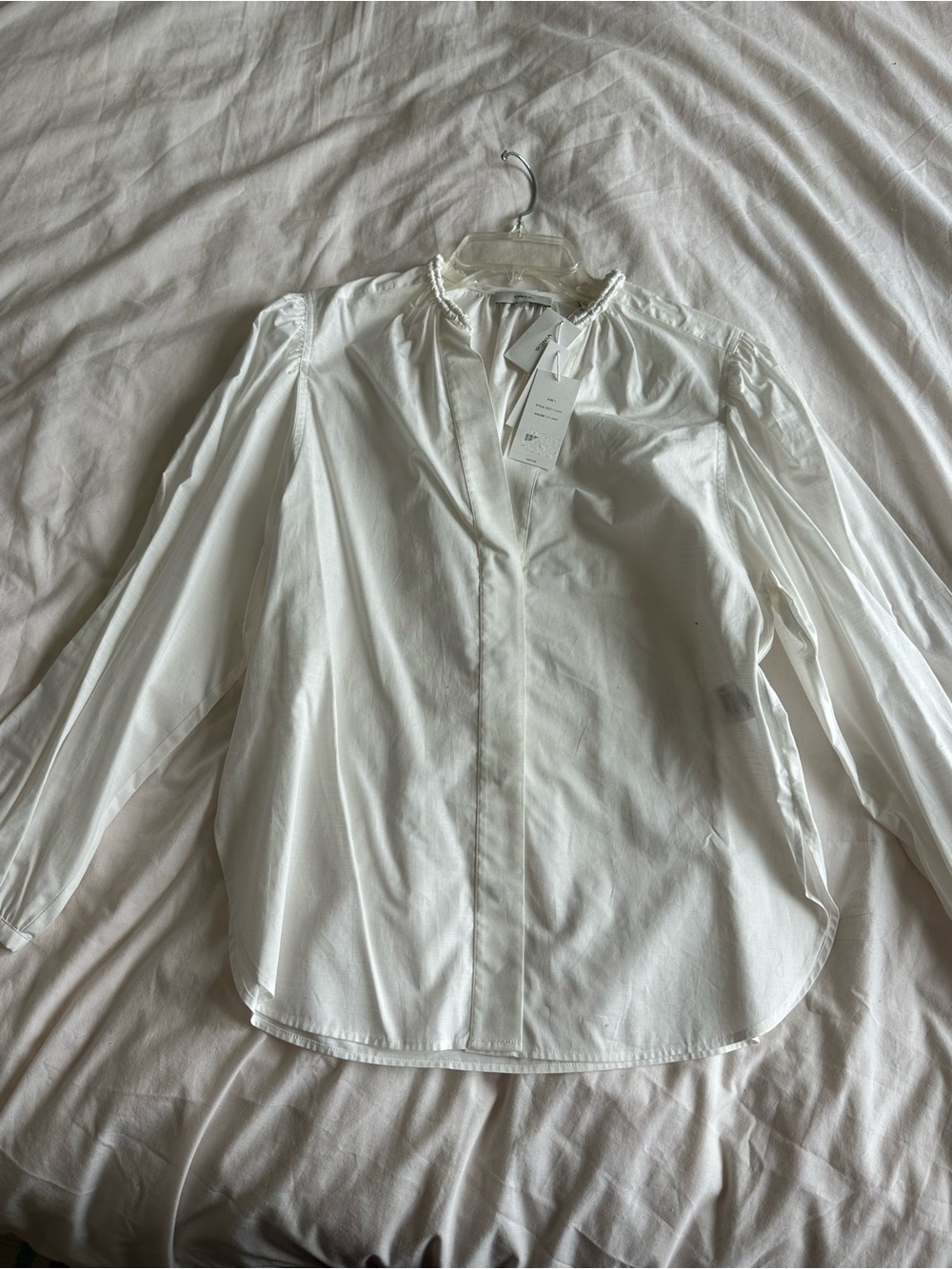 Vince White Long-Sleeve Ruffle Collar Dress Shirt